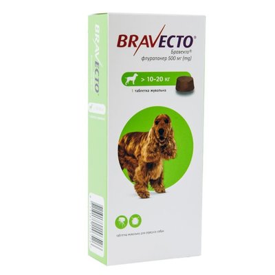 Таблетки от блох и клещей Bravecto (Бравекто) для собак весом от 10 до 20 кг 8713184146526 фото
