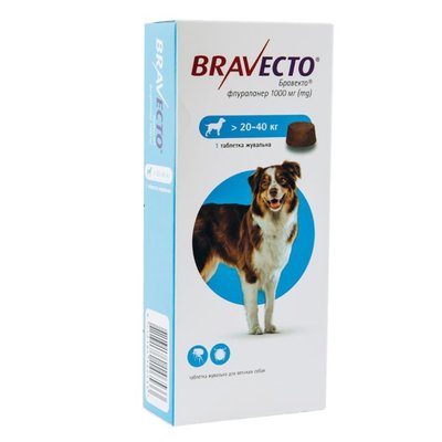 Таблетки від бліх та кліщів Bravecto (Бравекто) для собак вагою від 20 до 40 кг 8713184146533 фото