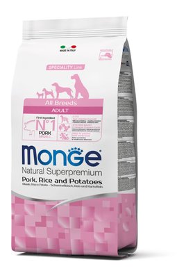 Корм Monge Monoprotein All breeds Adult Maiale сухой со свининой для взрослых собак всех пород 15 кг 8009470006415 фото