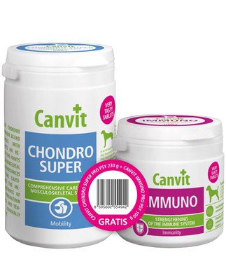 Набір вітамінів Canvit Chondro Super for dogs 230 гр та Canvit Immuno for dogs 100 гр 8595602546145 фото