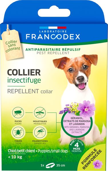 Francodex Repellent Collar ошейник от блох и клещей для собак весом до 10 кг и щенков, 35 см 3283021754825 фото