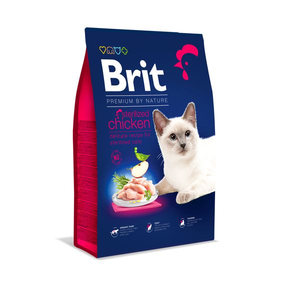 Корм Brit Premium by Nature Cat Sterilised сухий з куркою для стерилізованих котів 8 кг 8595602553235 фото