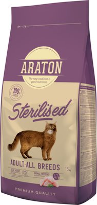 Корм ARATON STERILISED Adult All Breeds сухий для стерилізованих котів 15 кг ART47473 фото