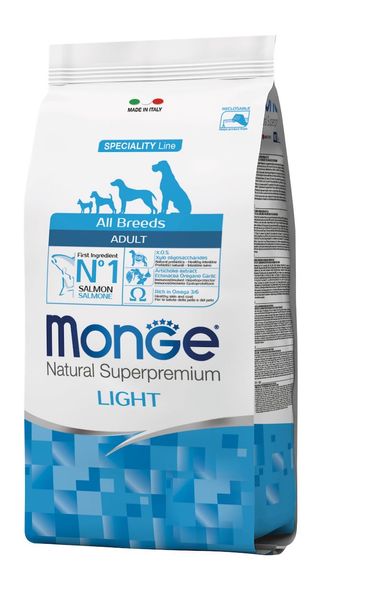 Корм Monge Monoprotein All breeds Adult Light Salmone сухий з лососем для дорослих собак із зайвою вагою 2.5 кг 8009470011228 фото