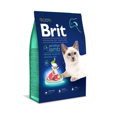 Корм Brit Premium by Nature Cat Sensitive сухой с ягненком для взрослых котов с чувствительным пищеварением 8 кг 8595602553266 фото