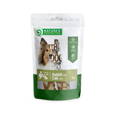 Роли з кролика і тріски Nature's Protection snack for dogs rabbit and cod rolls 75 гр SNK46095 фото