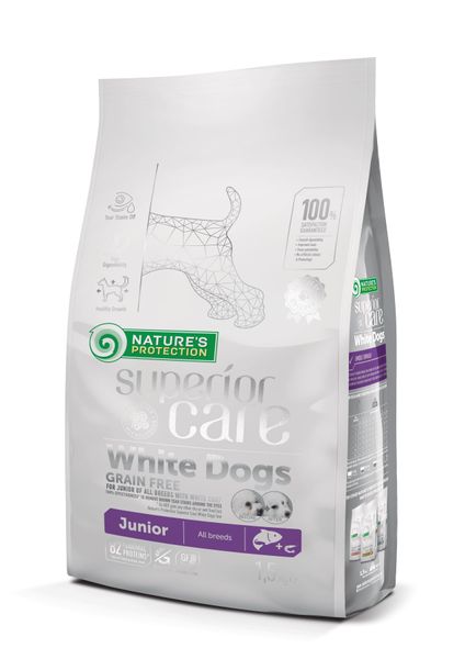 Nature's Protection Superior Care White Dogs GF Junior All Breeds сухой корм для щенят с белым окрасом шерсти 1.5 кг NPSC45671 фото