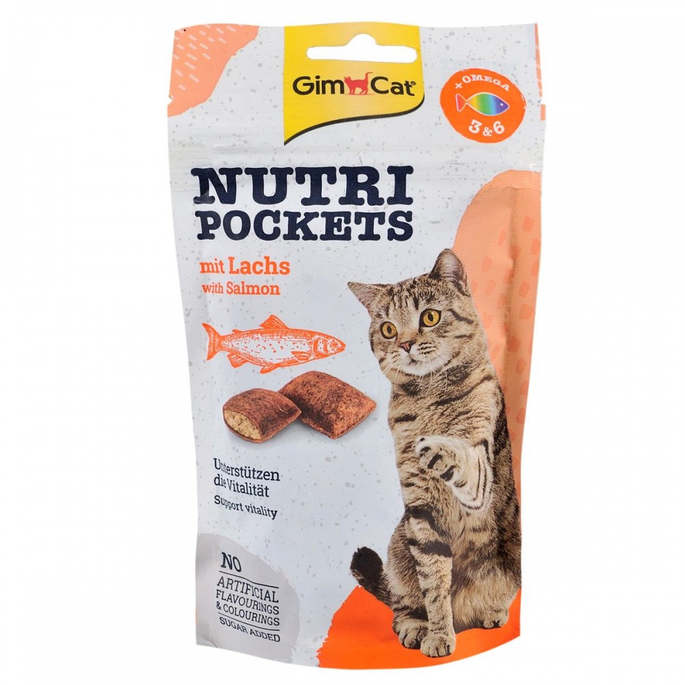Фото - Корм для кошек GimCat Ласощі для котів  Nutri Pockets Salmon & Omega 3+6 з лососем 60 гр 