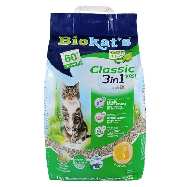 Biokat's Classic 3in1 Fresh бентонітовий наповнювач для котячого туалету з ароматом свіжоскошеної трави 18 л 4002064613796 фото