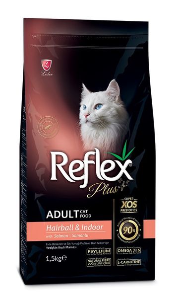 Reflex Plus Cat Adult Hairball & Indoor Salmon сухий корм для виведення вовни у котів 1.5 кг RFX-307 фото