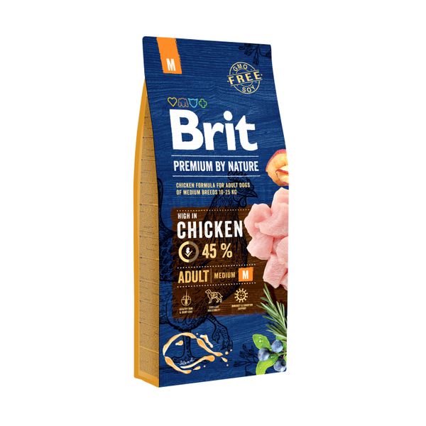 Корм Brit Premium Dog Adult M сухой с курицей для взрослых собак средних пород 15 кг 8595602526376 фото