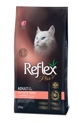 Корм Reflex Plus Cat Adult Hairball & Indoor Salmon сухий для виведення вовни 15 кг RFX-407 фото