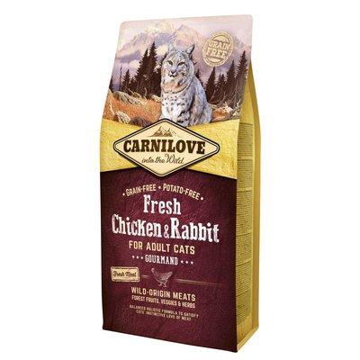 Корм Carnilove Cat Fresh Chicken & Rabbit Gourmand сухий повнораціонний беззерновий із куркою та кроликом для котів 6 кг 8595602527410 фото