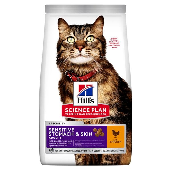 Hill's Science Plan Feline Adult Sensitive Stomach & Skin сухой корм для кошек с чувствительным пищеварением 300 гр 052742023885 фото