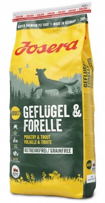 Корм Josera Geflugel & Forelle сухий беззерновий з високим вмістом протеїну для дорослих собак 15 кг 4032254747925 фото