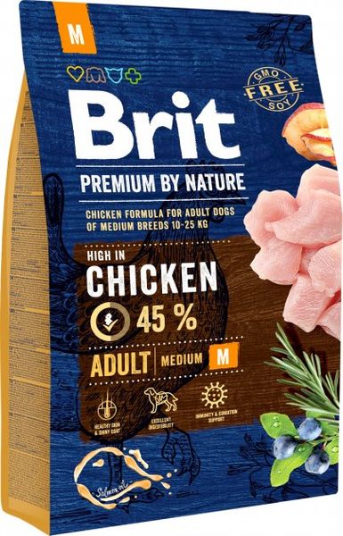 Корм Brit Premium Dog Adult M сухий з куркою для дорослих собак середніх порід 3 кг 8595602526352 фото