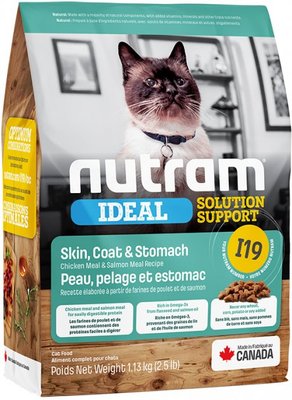Корм Nutram I19 Ideal Support Sensitive Skin, Coat & Stomach Cat сухий для дорослих котів з чутливим травленням та проблемами шкіри 1.13 кг 067714102772 фото