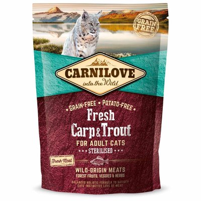 Корм Carnilove Cat Fresh Carp & Trout Sterilised сухий з коропом та фореллю для стерилізованих котів 0.4 кг 8595602527427 фото