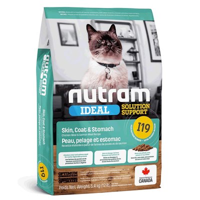 Корм Nutram I19 Ideal Support Sensitive Skin, Coat & Stomach Cat сухий для дорослих котів з чутливим травленням та проблемами шкіри 5.4 кг 067714102789 фото