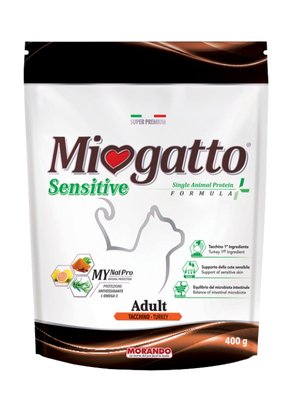 Корм Morando Miogatto Sensitive Turkey Monoprotein сухий з індичкою для дорослих котів 0.4 кг 8007520086387 фото