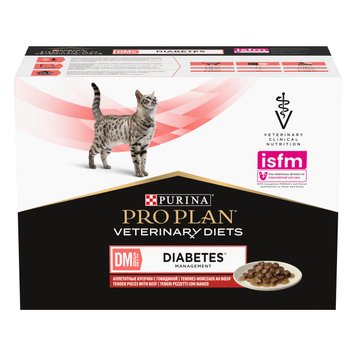 Purina Veterinary Diets DM Diabetes влажный корм для кошек с диабетом с говядиной 85 гр х 10 шт 8445290093523 фото