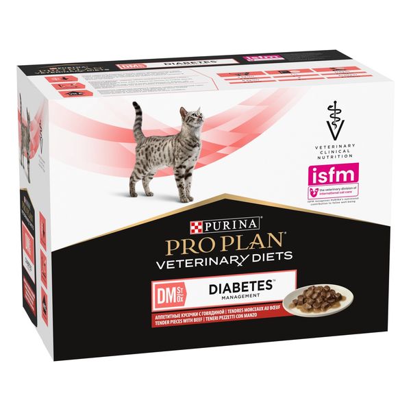 Purina Veterinary Diets DM Diabetes вологий корм для котів із діабетом з яловичиною 85 гр х 10 шт 8445290093523 фото