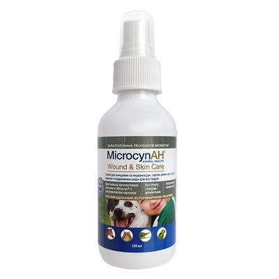 Спрей для догляду за пошкодженнями шкіри у тварин Microcyn Wound&Skin Care Spray 120 мл 7502273992837 фото