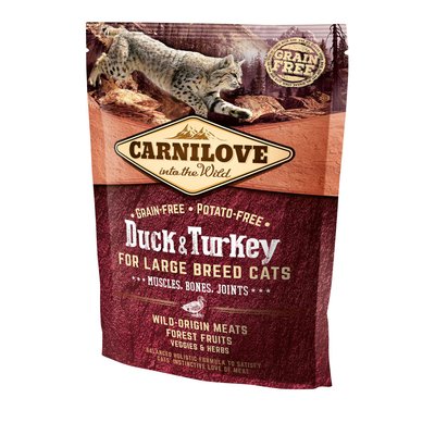 Корм Carnilove Cat Duck & Turkey Large Breed сухий з качкою та індичкою для котів великих порід 0.4 кг 8595602512775 фото