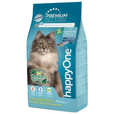 Корм happyOne Premium Cat Light&Senior Fresh Meat сухий для літніх котів 1.5 кг 5600760440501 фото