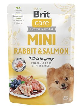 Brit Care Mini Fillets In Gravy Rabbit and Salmon влажный корм с кроликом и лососем для взрослых собак мелких пород 85 гр 8595602560332 фото