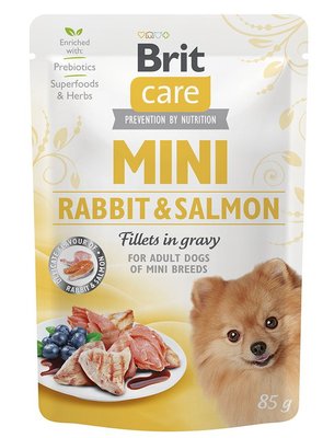 Корм Brit Care Dog Міні Fillets In Gravy Rabbit and Salmon вологий з кроликом та лососем для дорослих собак дрібних порід 85 гр 8595602534432 фото