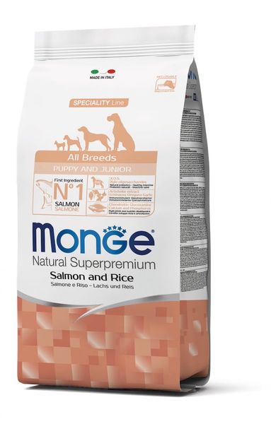 Monge Monoprotein Puppy and Junior All Breeds Salmone сухой корм монопротеиновый с лососем для щенят и юниоров всех пород 0.8 кг 8009470011266 фото