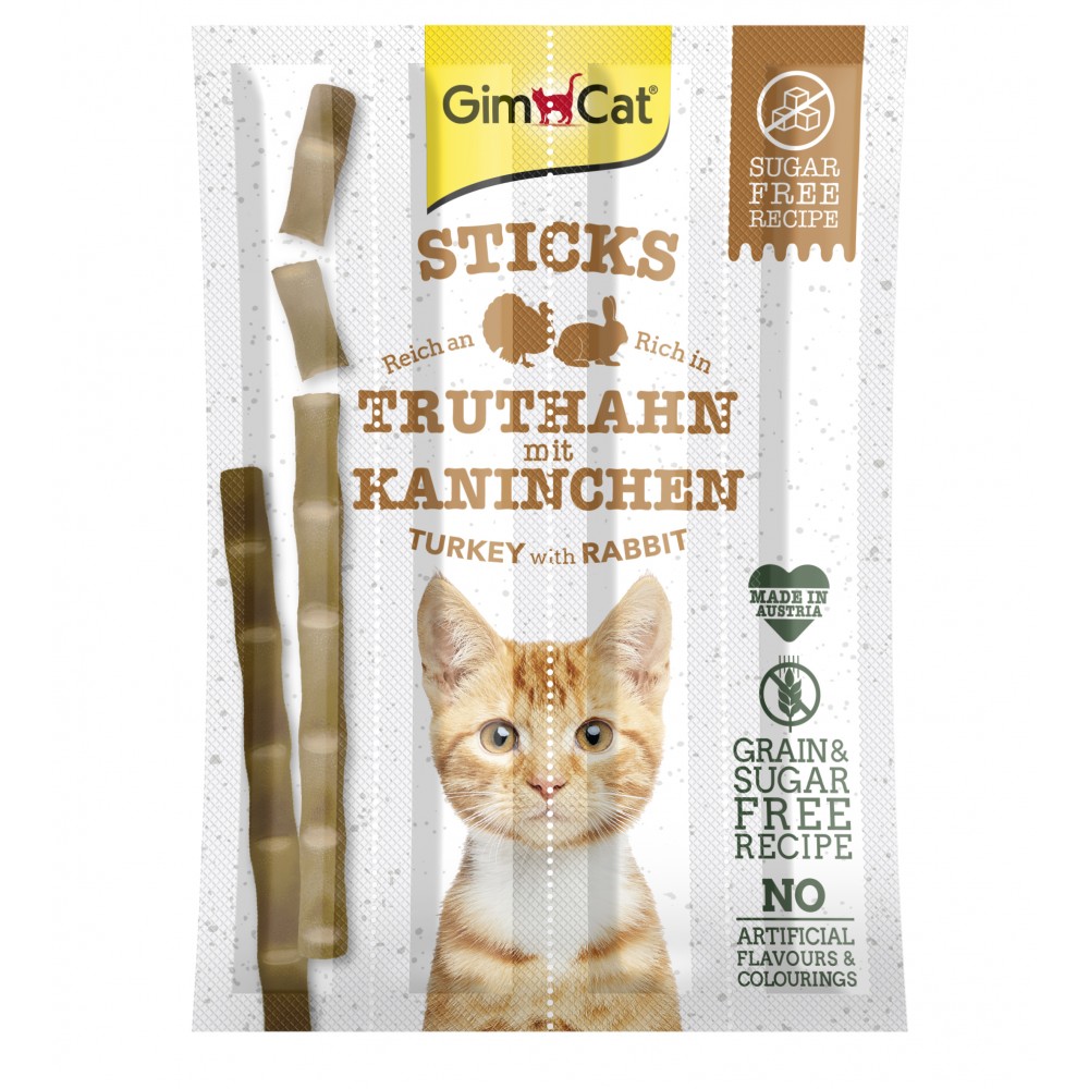 Фото - Корм для кішок GimCat Ласощі для котів  Sticks Turkey and Rabbit з індичкою та кроликом 4 