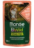 купить Monge BWild Grain Free Cat Sterilised Salmone влажный корм с лососем и креветками для стерилизованных котов 85 гр 8009470012782 фото