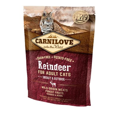 Корм Carnilove Cat Reindeer Energy & Outdoors сухий повнораціонний беззерновий з олениною для активних дорослих котів 0.4 кг 8595602512263 фото