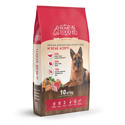 Корм Home Food «М'ясне асорті» сухий для дорослих собак середніх порід 10 кг 4828331481000 фото
