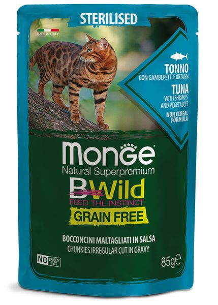 Корм Monge BWild Grain Free Cat Sterilised Tunna вологий з тунцем для стерилізованих котів 85 гр 8009470012799 фото