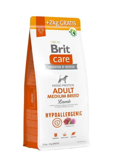 Brit Care Adult Medium Breed Lamb Hypoallergic сухой корм для взрослых собак средних пород с ягненком 12 + 2 кг 8595602567300 фото