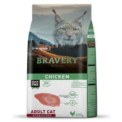 Корм Bravery Cat Adult Sterilized Chicken сухий з куркою для стерилізованих котів 600 гр 8436538947685 фото