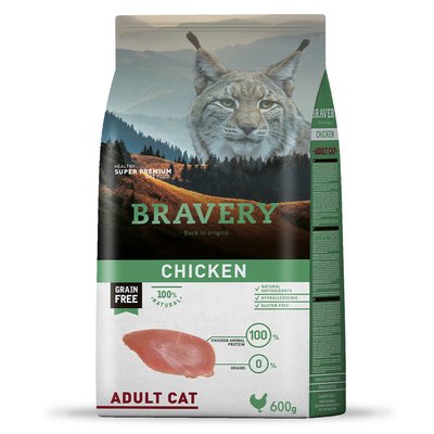 Корм Bravery Cat Adult Chicken сухий з куркою для дорослих котів 600 гр 8436538947623 фото