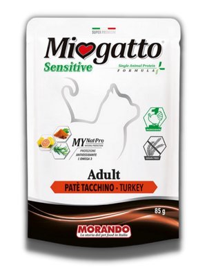 Корм Morando Miogatto Sensitive Monoprotein Turkey вологий з індичкою для дорослих котів 85 гр 8007520083423 фото