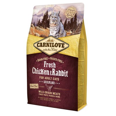 Корм Carnilove Cat Fresh Chicken & Rabbit Gourmand сухий повнораціонний беззерновий із куркою та кроликом для котів 2 кг 8595602527397 фото