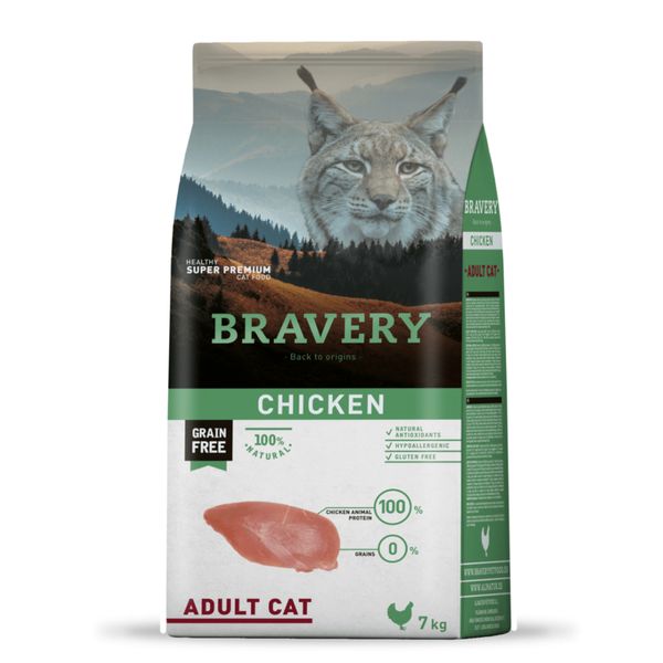 Bravery Cat Adult Chicken сухий корм з куркою для котів 7 кг 8436538947609 фото