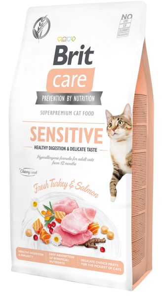 Brit Care Cat Grain Free Sensitive Healthy Digestion & Delicate Taste сухий корм беззерновий для вибагливих котів з чутливим травленням 7 кг 2 888 грн фото