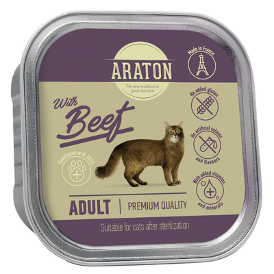 Вологий корм для дорослих стерилізованих котів з яловичиною ARATON Adult cat with beef 85 г KIK45697 фото