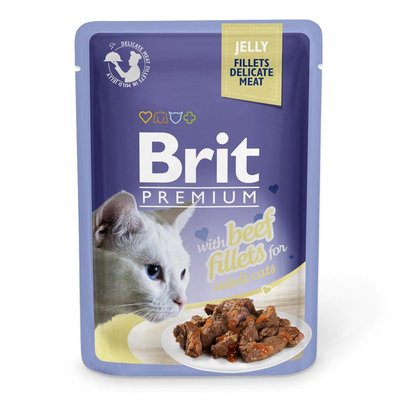 Корм Brit Premium Beef вологий з яловичиною у желе для дорослих котів 85 гр 8595602518470 фото