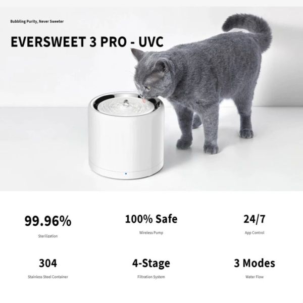 Petkit Eversweet 3 Pro (UVC) Smart Pet Drinking Fountain смарт-поилка для собак и котов, 1.8 л, белый P4108-UVC фото