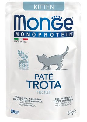 Корм Monge Kitten Wet Monoprotein Trota вологий з фореллю для кошенят 85 гр 8009470013727 фото