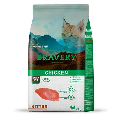 Корм Bravery Kitten Chicken сухий з куркою для кошенят 2 кг 8436538947722 фото