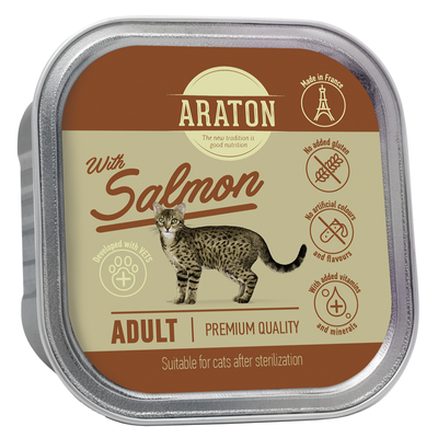 Вологий корм для дорослих стерилізованих котів з лососем ARATON Adult cat with salmon 85 г KIK45698 фото